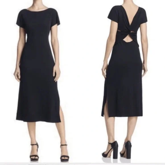 Theory Andrizza Twist Back Dress black cotton interlock midi womens size SMALL - Picture 8 of 8